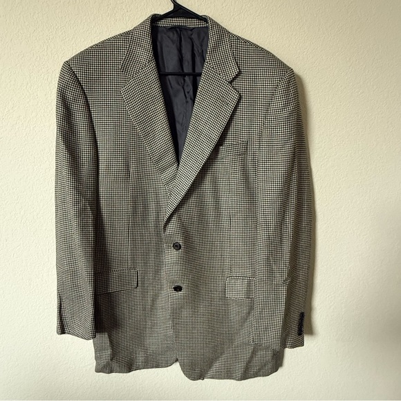 Hickey Freeman Other - Hickey Freeman Blazer Men 44 Long Black Houndstooth Silk Wool Suit Coat Jacket